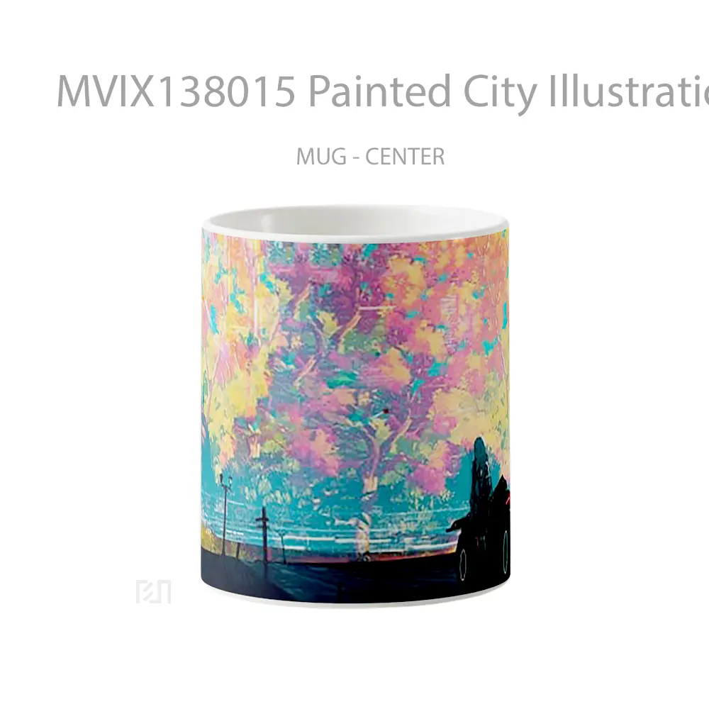 Mug Painted City Illustration Gelas Seni Modern
