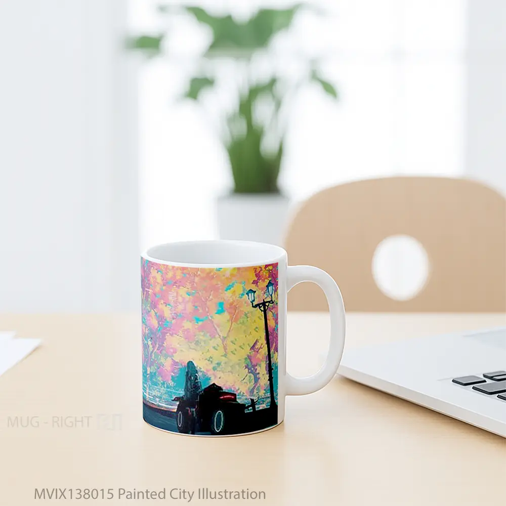 Mug Painted City Illustration Gelas Seni Modern - All-side / Desain