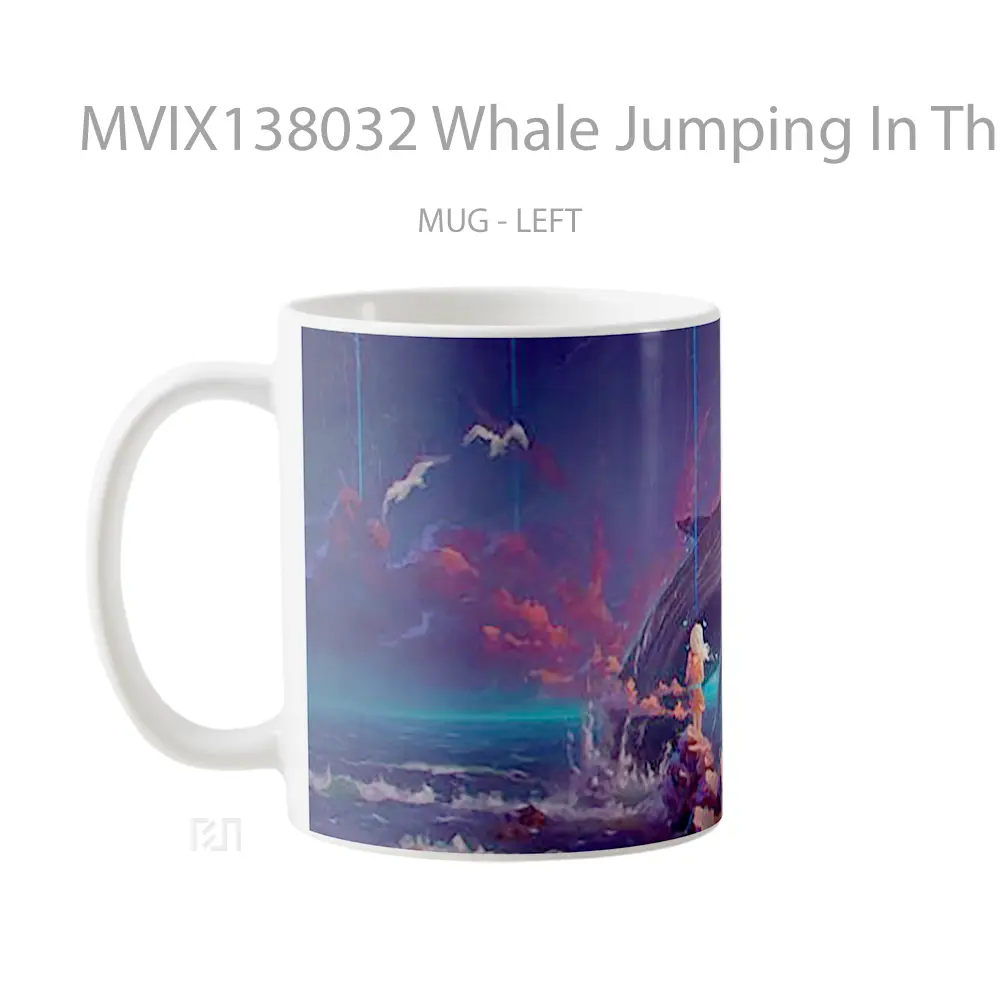 Mug Whale Jumping In The Ocean Art Gelas Hewan Lucu - All-side / Desain