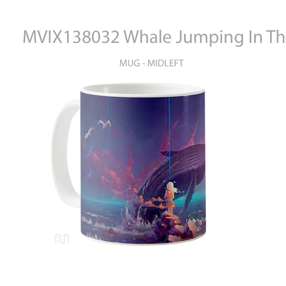 Mug Whale Jumping In The Ocean Art Gelas Hewan Lucu - All-side / Desain