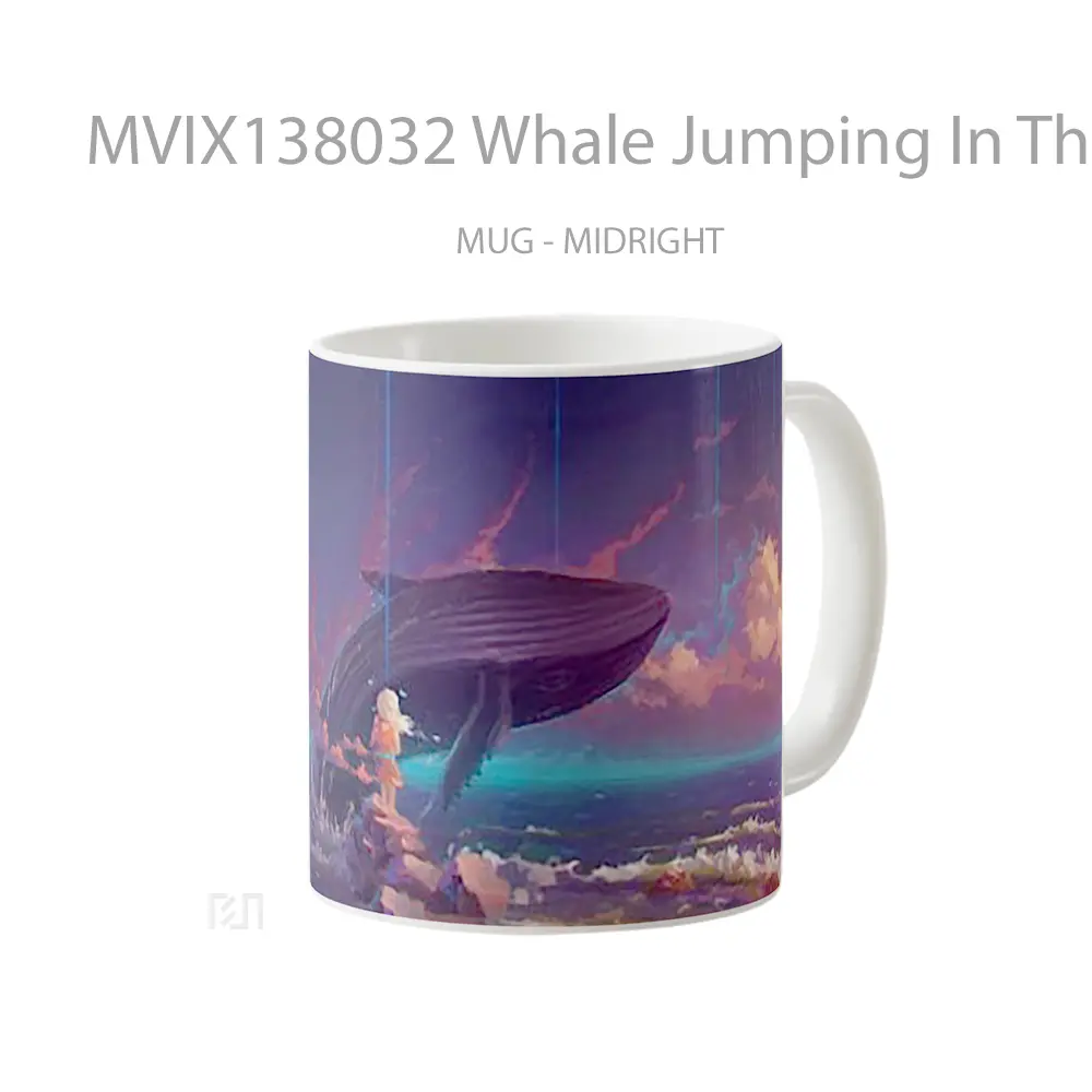 Mug Whale Jumping In The Ocean Art Gelas Hewan Lucu - All-side / Desain
