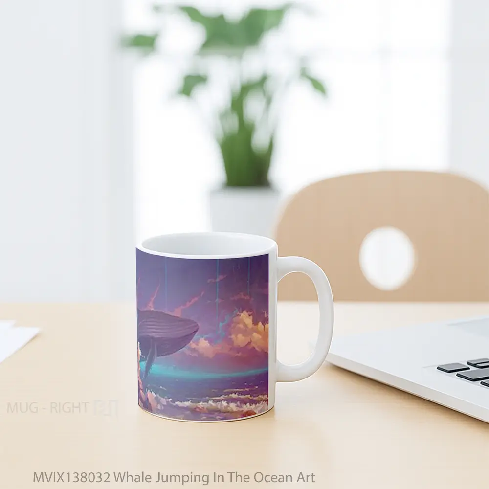 Mug Whale Jumping In The Ocean Art Gelas Hewan Lucu - All-side / Desain