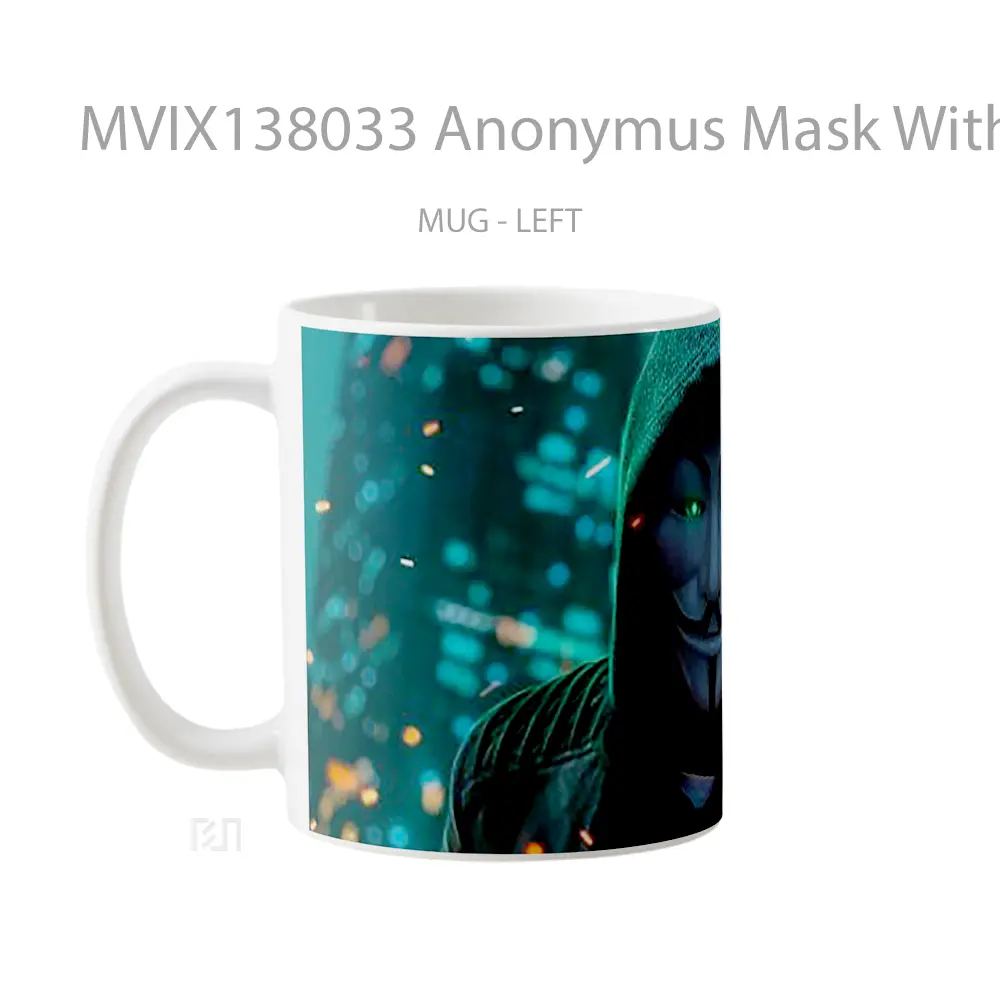 Mug Anonymus Mask With Green Neon Colors Gelas Keramik Unik - All-side / Desain