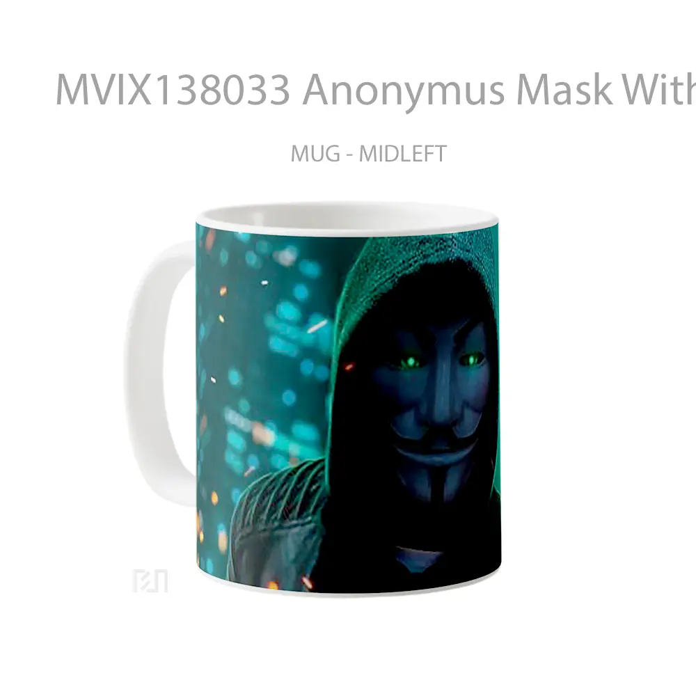 Mug Anonymus Mask With Green Neon Colors Gelas Keramik Unik - All-side / Desain