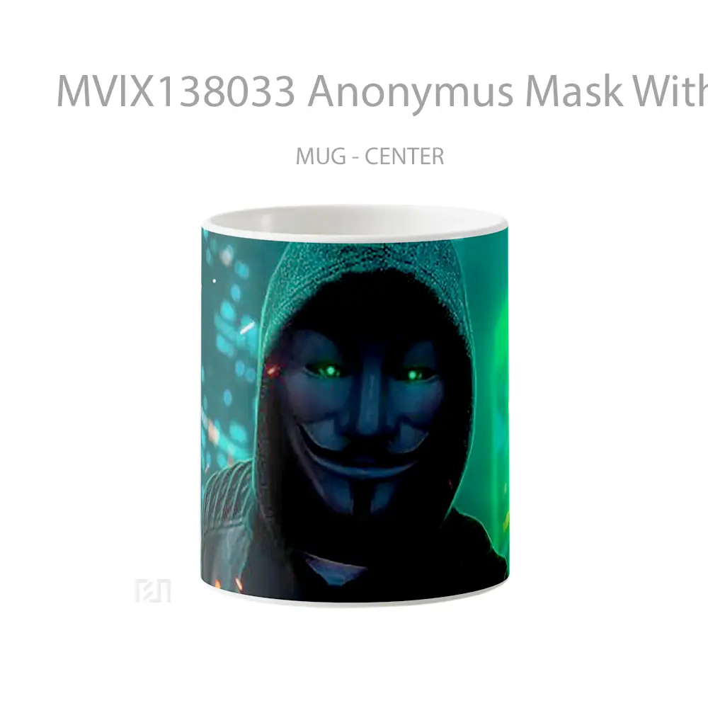 Mug Anonymus Mask With Green Neon Colors Gelas Keramik Unik