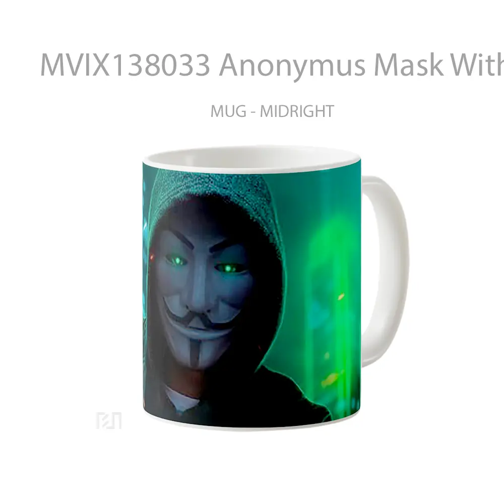 Mug Anonymus Mask With Green Neon Colors Gelas Keramik Unik - All-side / Desain