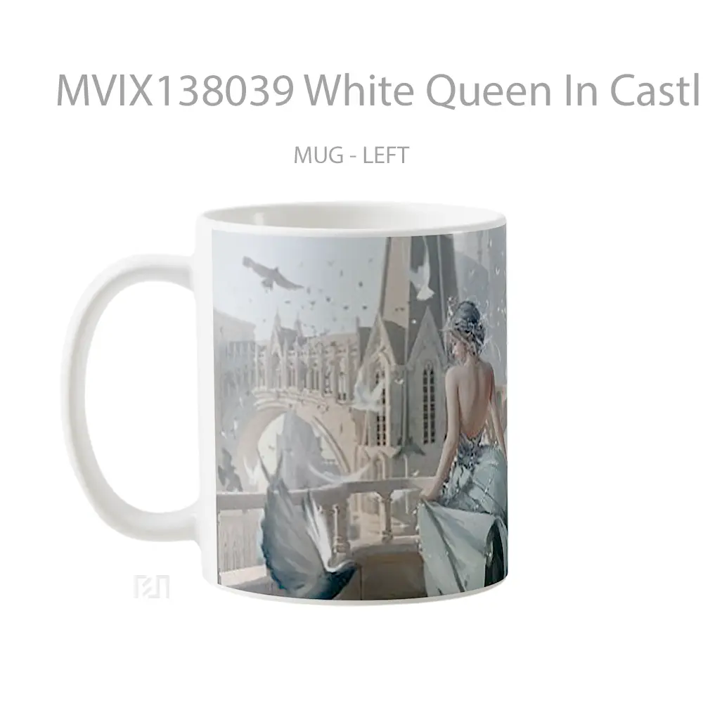 Mug White Queen In Castle Gelas Keramik Unik - All-side / Desain