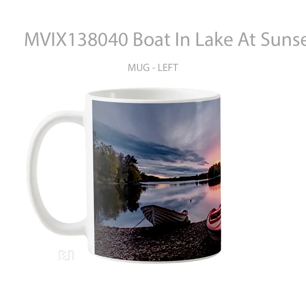 Mug Boat In Lake At Sunset Gelas Pemandangan Alam - All-side / Desain