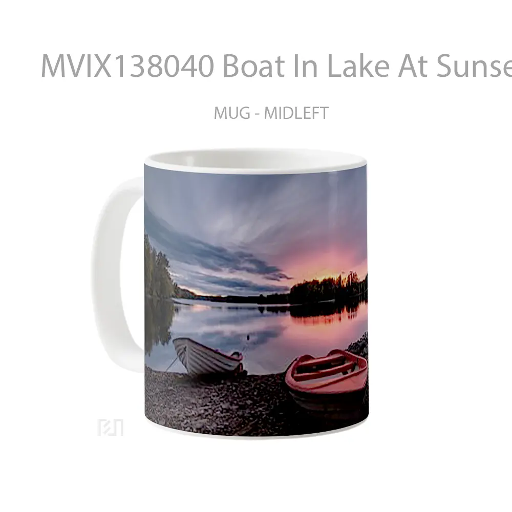 Mug Boat In Lake At Sunset Gelas Pemandangan Alam - All-side / Desain