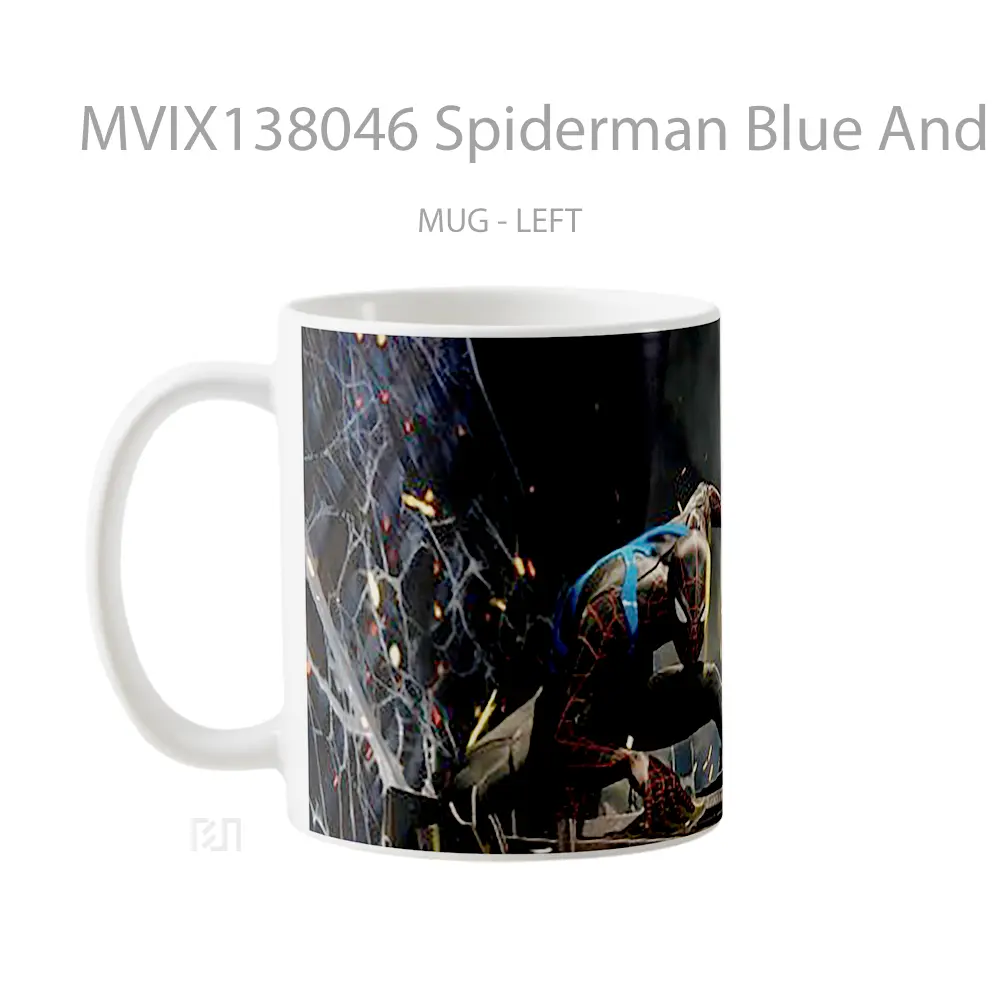 Mug Spiderman Blue And Black Suit Gelas Superhero - All-side / Desain