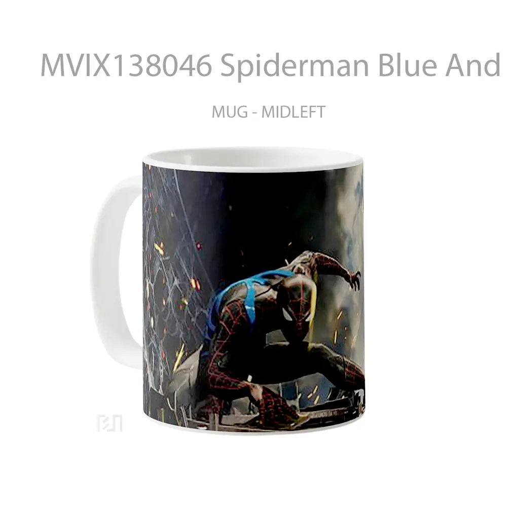 Mug Spiderman Blue And Black Suit Gelas Superhero - All-side / Desain