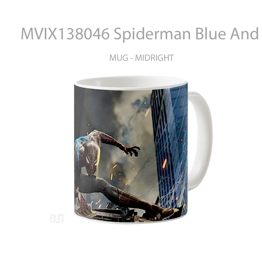 Mug Spiderman Blue And Black Suit Gelas Superhero - All-side / Desain