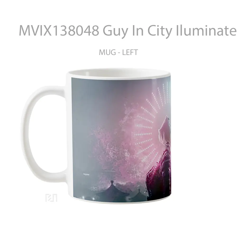Mug Guy In City Iluminated In Neon Colors Gelas Keramik Unik - All-side / Desain