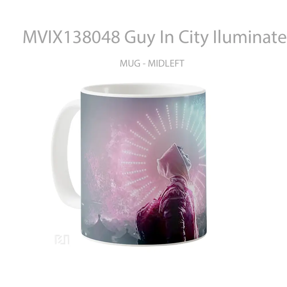 Mug Guy In City Iluminated In Neon Colors Gelas Keramik Unik - All-side / Desain