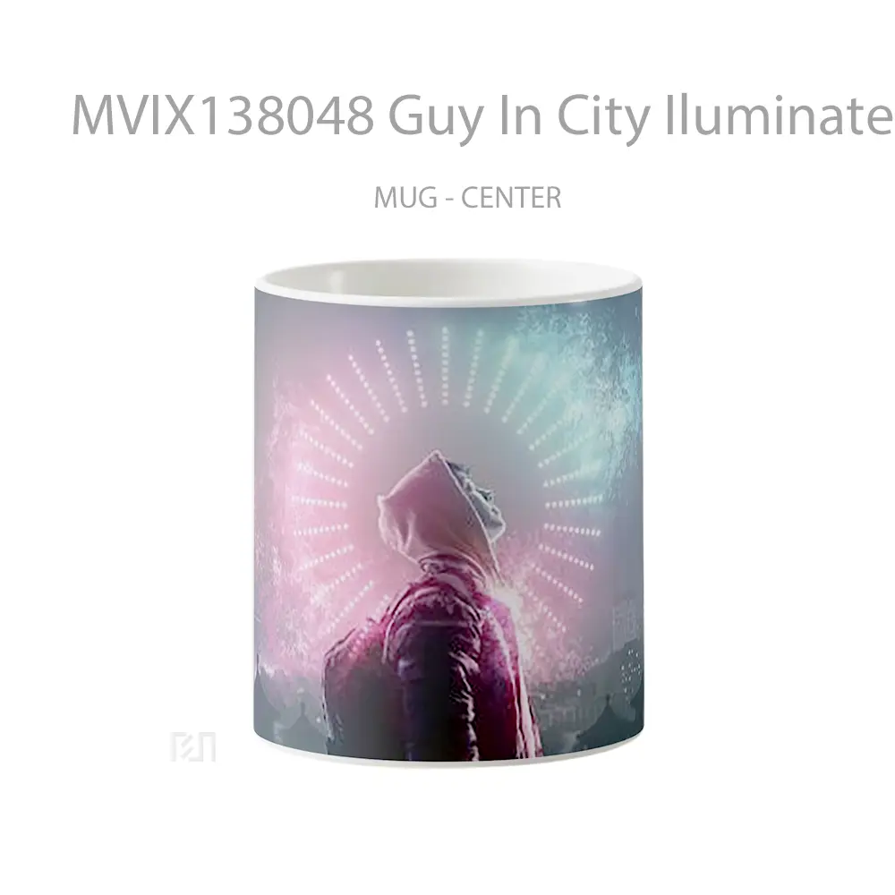 Mug Guy In City Iluminated In Neon Colors Gelas Keramik Unik