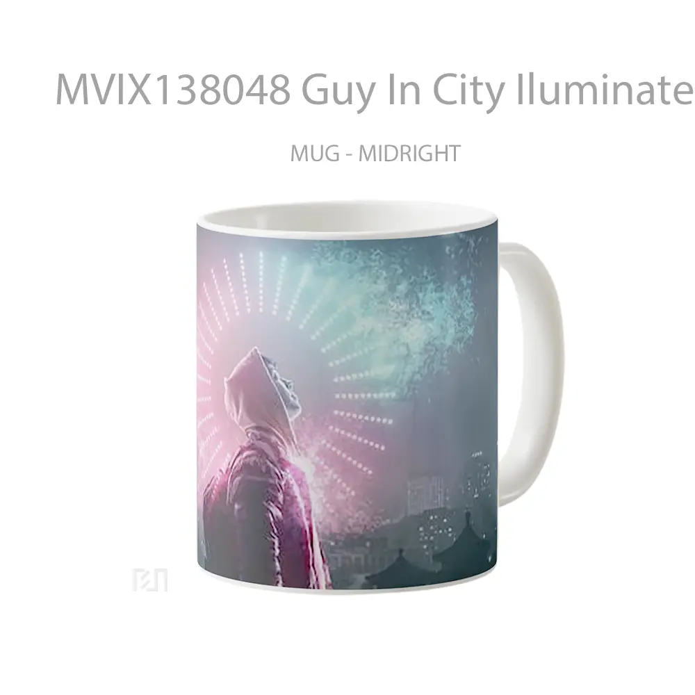 Mug Guy In City Iluminated In Neon Colors Gelas Keramik Unik - All-side / Desain