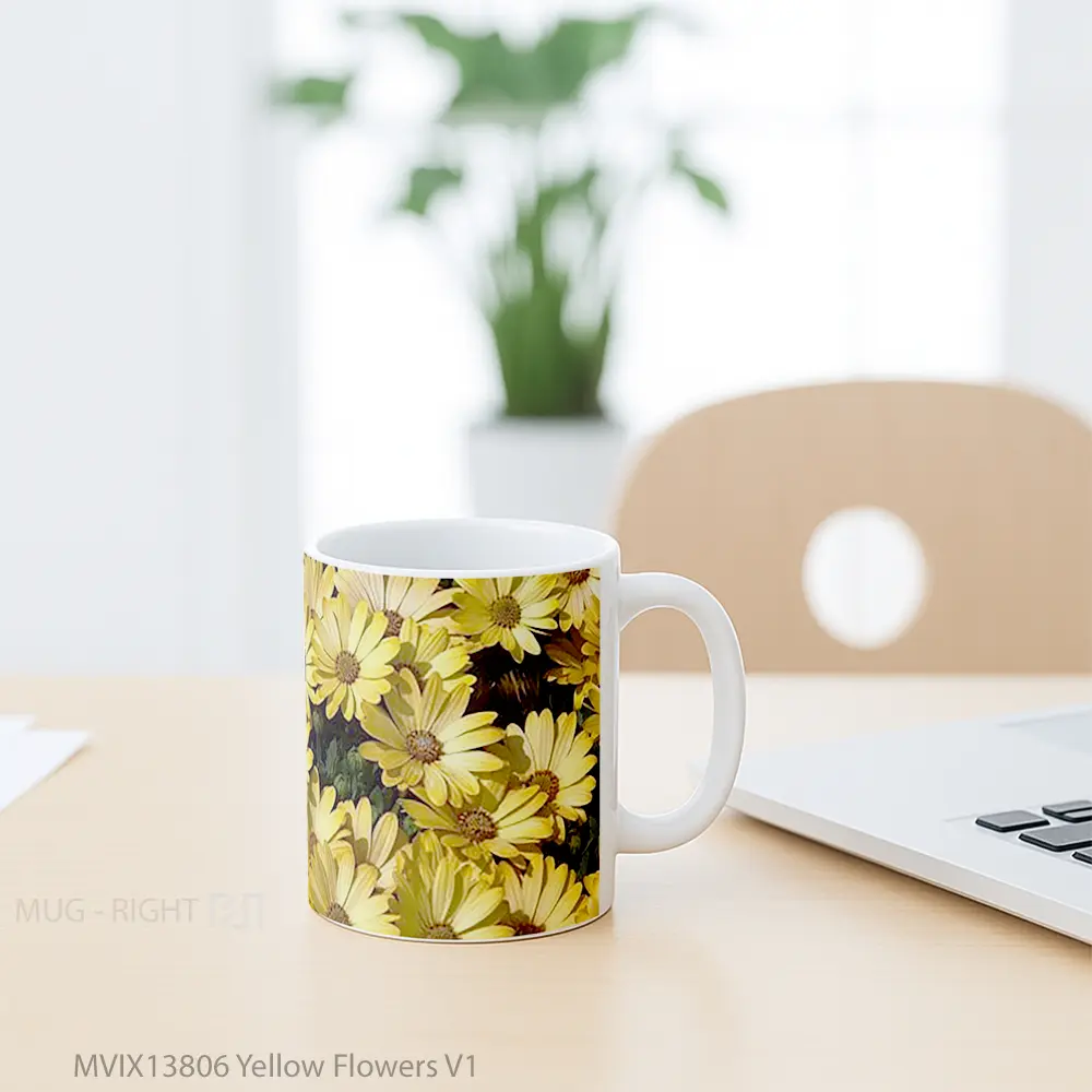 Mug Yellow Flowers V1 Gelas Pemandangan Alam - All-side / Desain