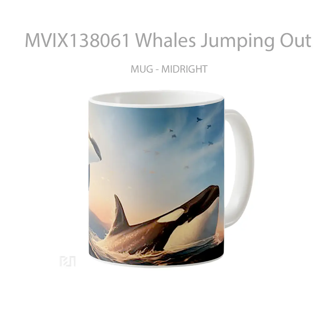 Mug Whales Jumping Out Of The Water Gelas Hewan Lucu - All-side / Desain