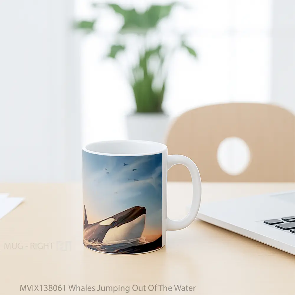 Mug Whales Jumping Out Of The Water Gelas Hewan Lucu - All-side / Desain