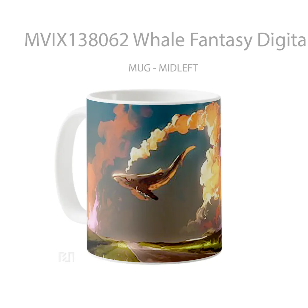 Mug Whale Fantasy Digital Art Gelas Hewan Lucu - All-side / Desain