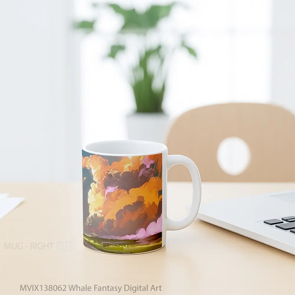 Mug Whale Fantasy Digital Art Gelas Hewan Lucu - All-side / Desain