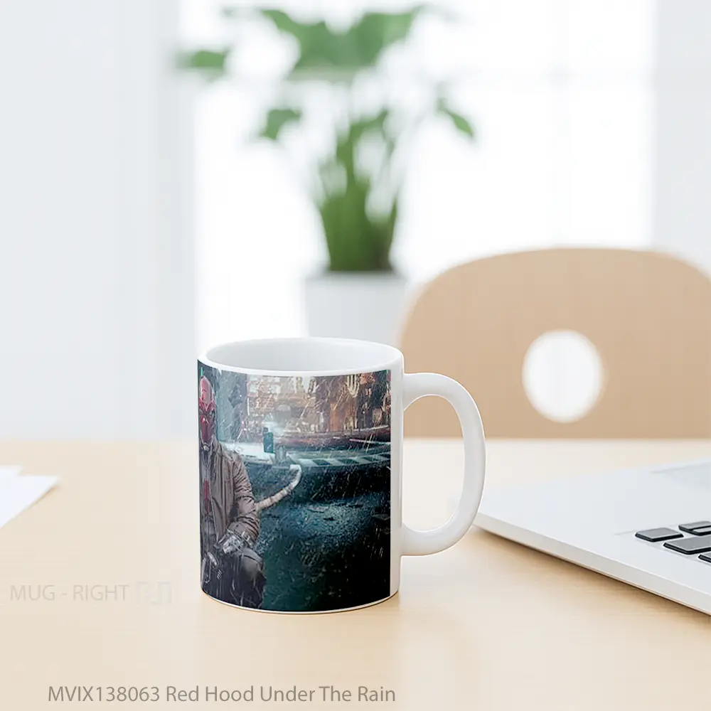 Mug Red Hood Under The Rain Gelas Superhero - All-side / Desain