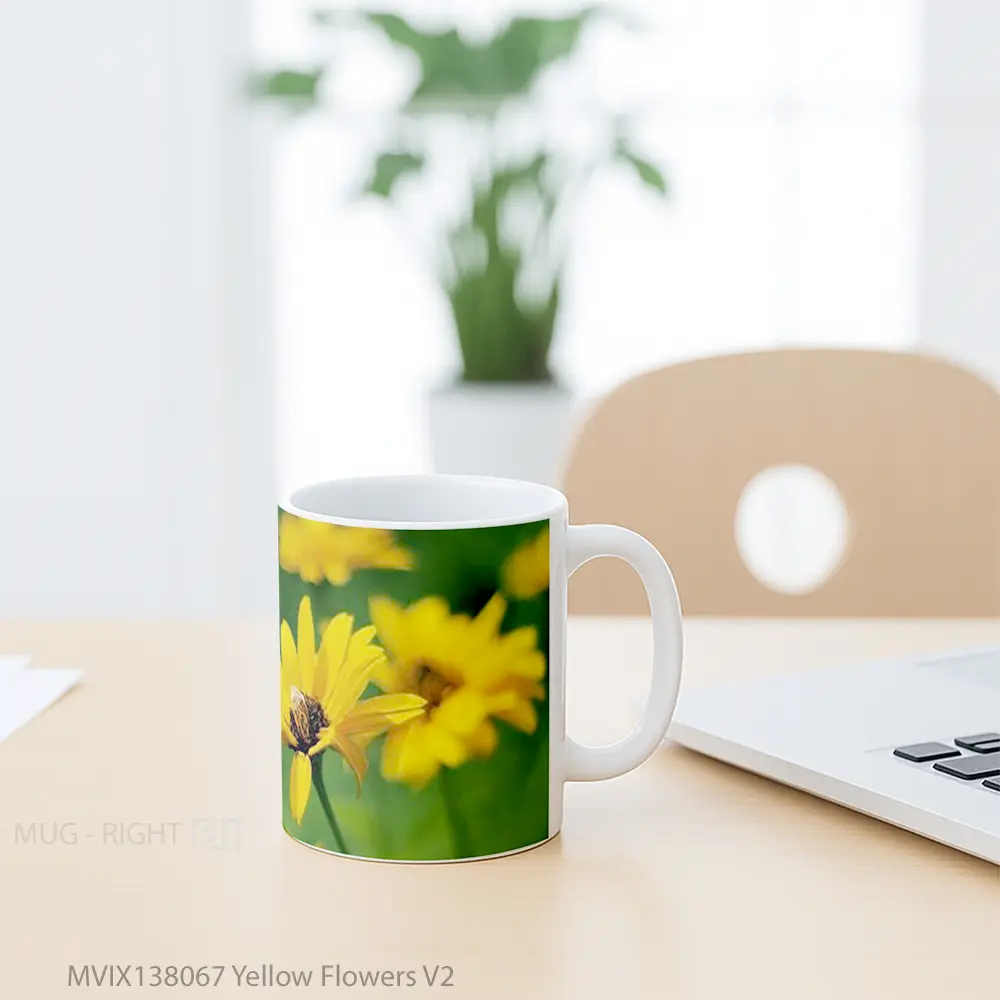 Mug Yellow Flowers V2 Gelas Pemandangan Alam - All-side / Desain