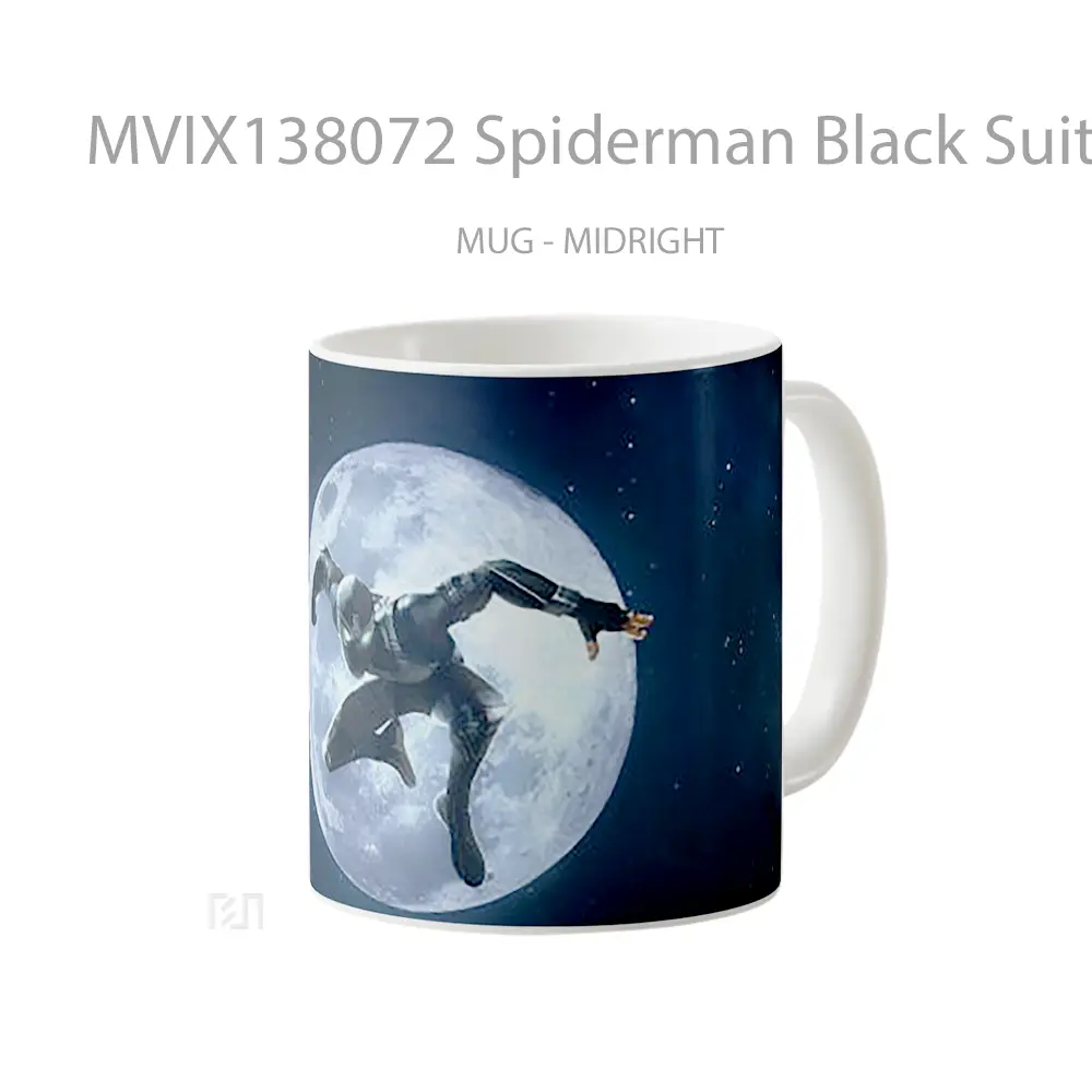 Mug Spiderman Black Suit In The Moon Gelas Superhero - All-side / Desain
