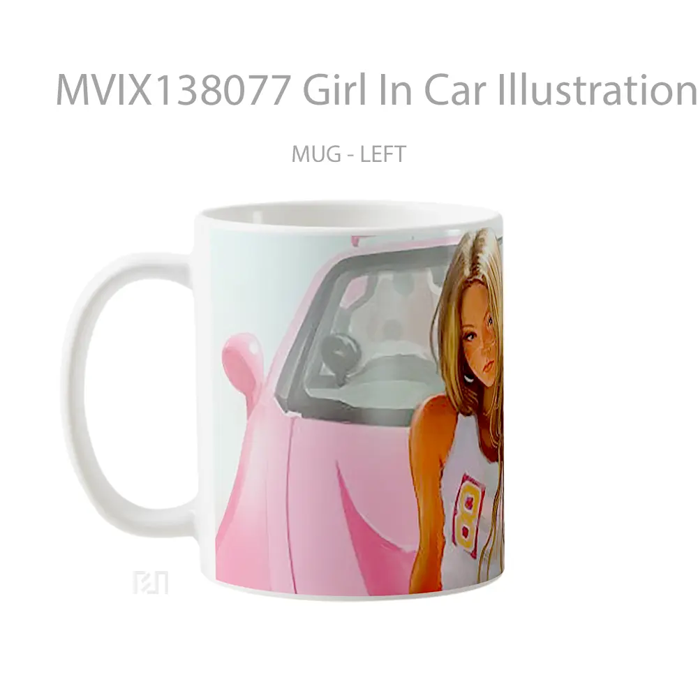 Mug Girl In Car Illustration Cangkir Mobil - All-side / Desain