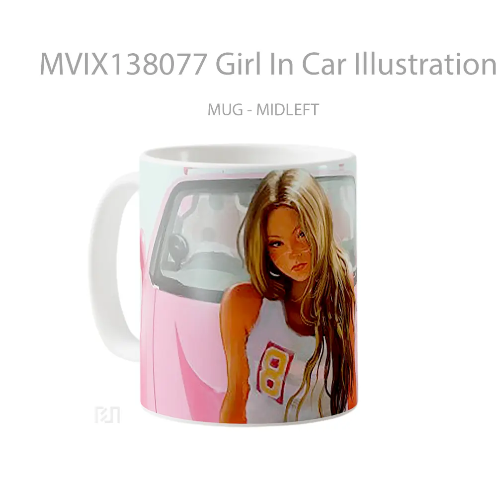 Mug Girl In Car Illustration Cangkir Mobil - All-side / Desain