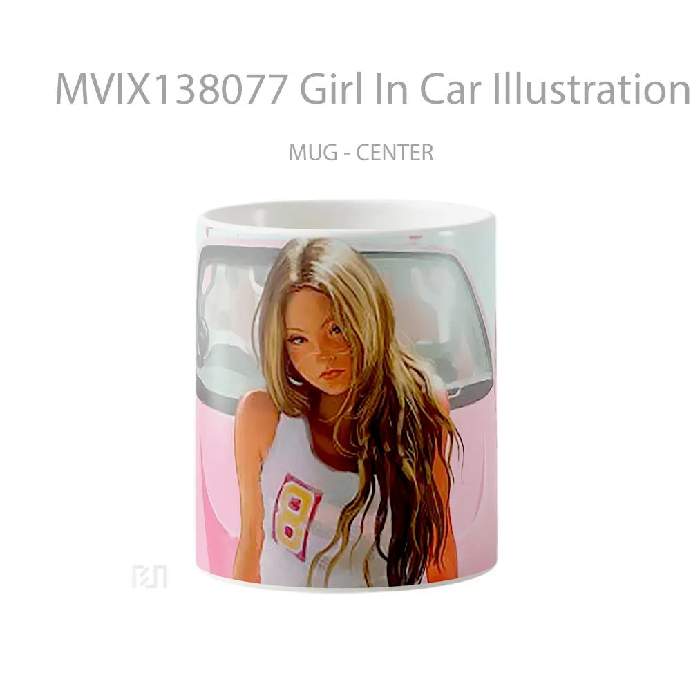 Mug Girl In Car Illustration Cangkir Mobil