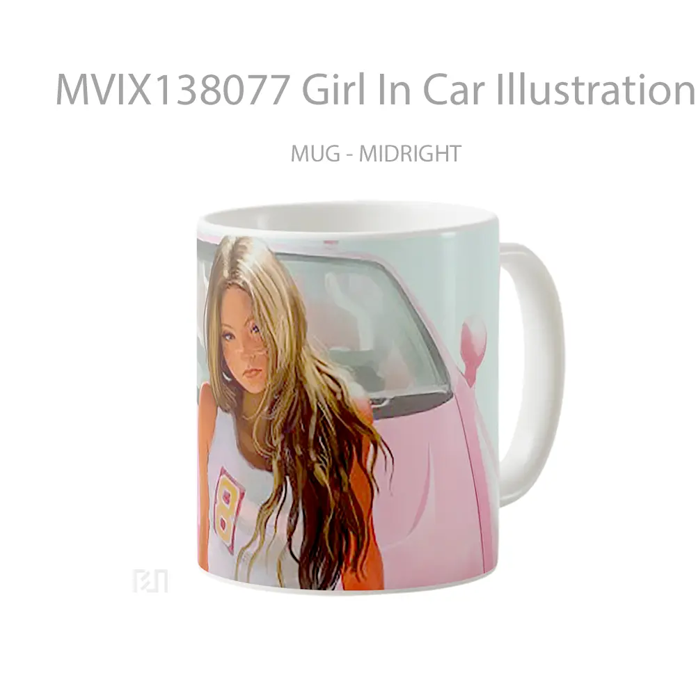 Mug Girl In Car Illustration Cangkir Mobil - All-side / Desain