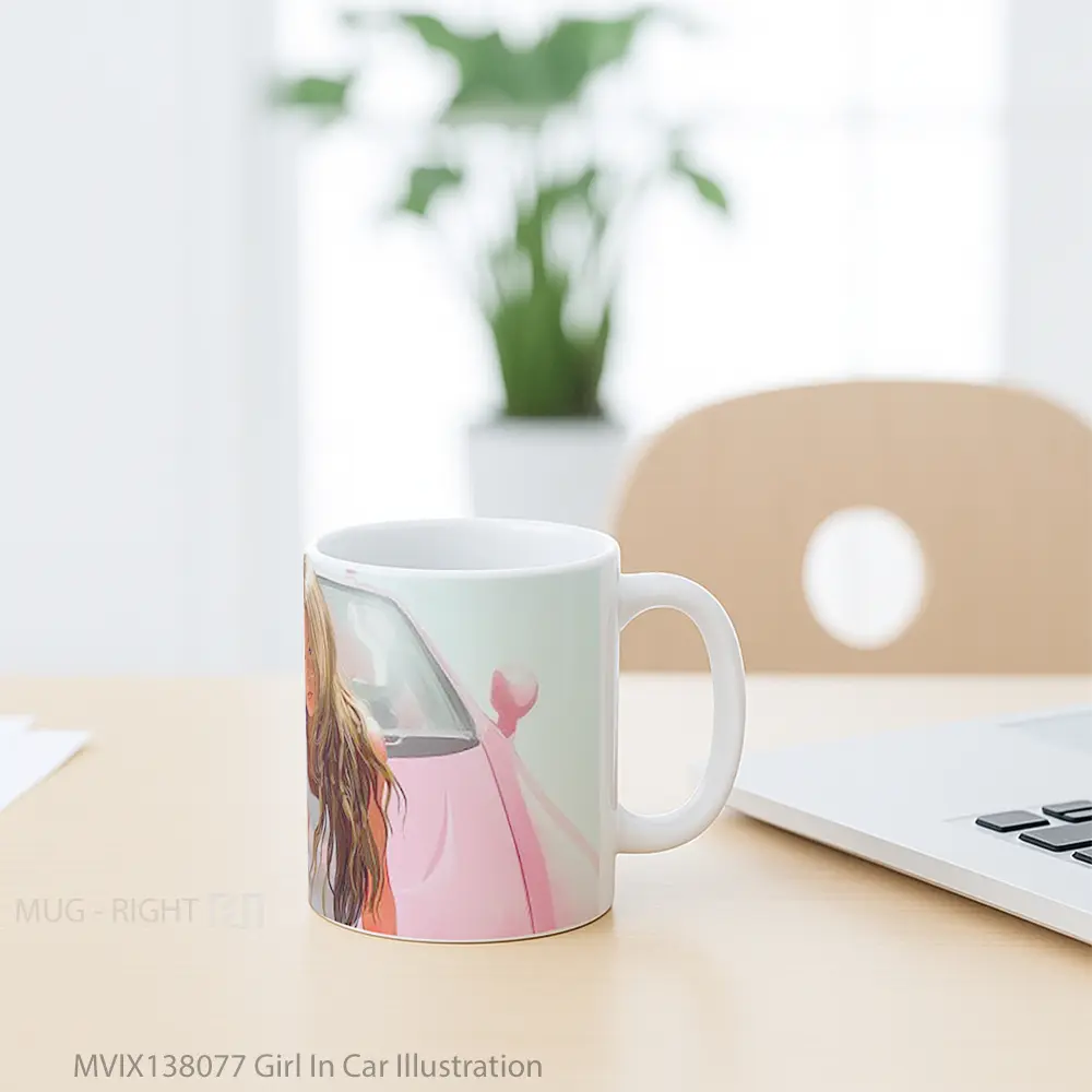 Mug Girl In Car Illustration Cangkir Mobil - All-side / Desain