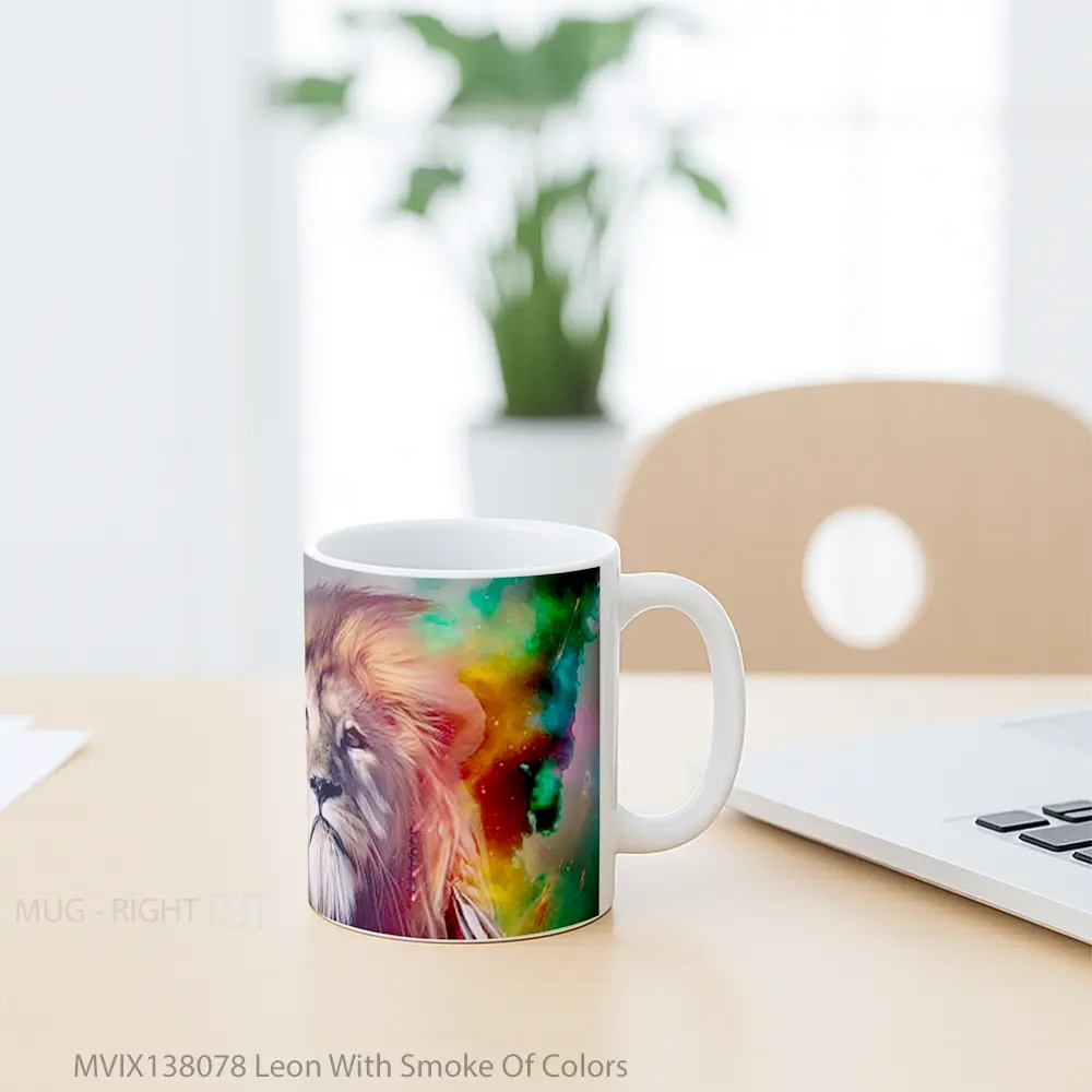 Mug Leon With Smoke Of Colors Gelas Keramik Unik - All-side / Desain