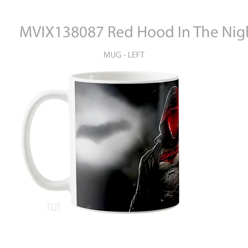 Mug Red Hood In The Night Gelas Superhero - All-side / Desain