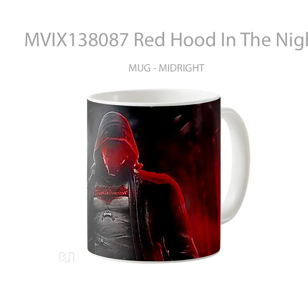 Mug Red Hood In The Night Gelas Superhero - All-side / Desain