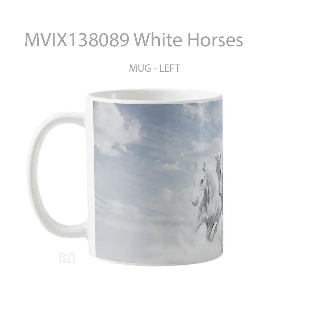 Mug White Horses Gelas Hewan Lucu - All-side / Desain