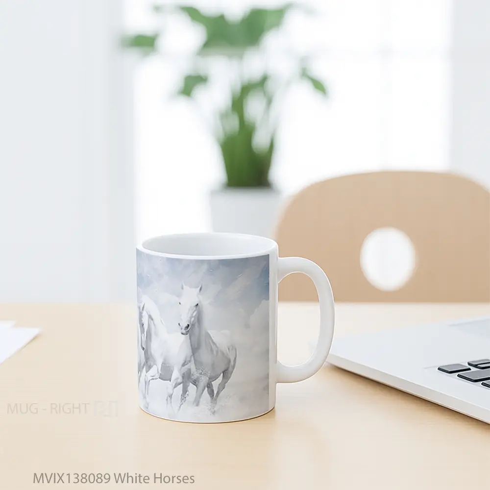 Mug White Horses Gelas Hewan Lucu - All-side / Desain
