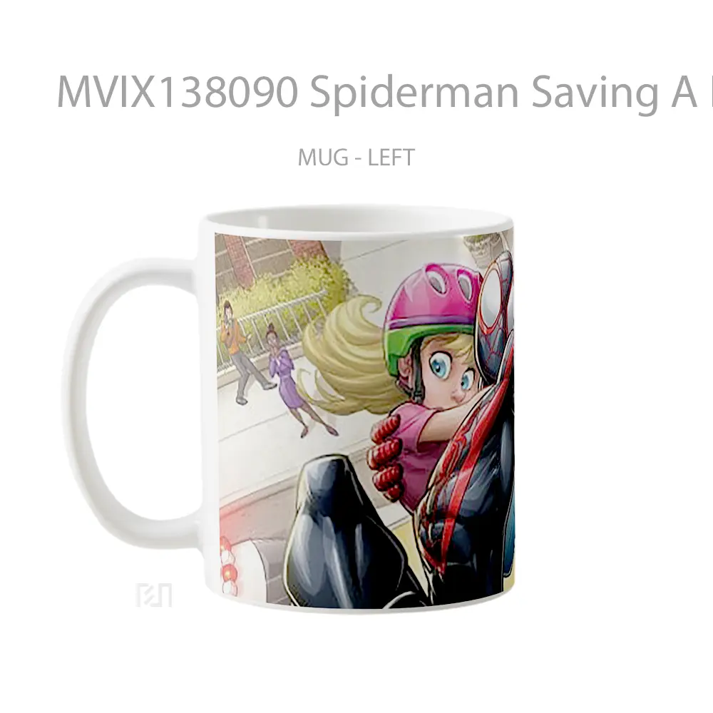 Mug Spiderman Saving A Little Kid Gelas Superhero - All-side / Desain