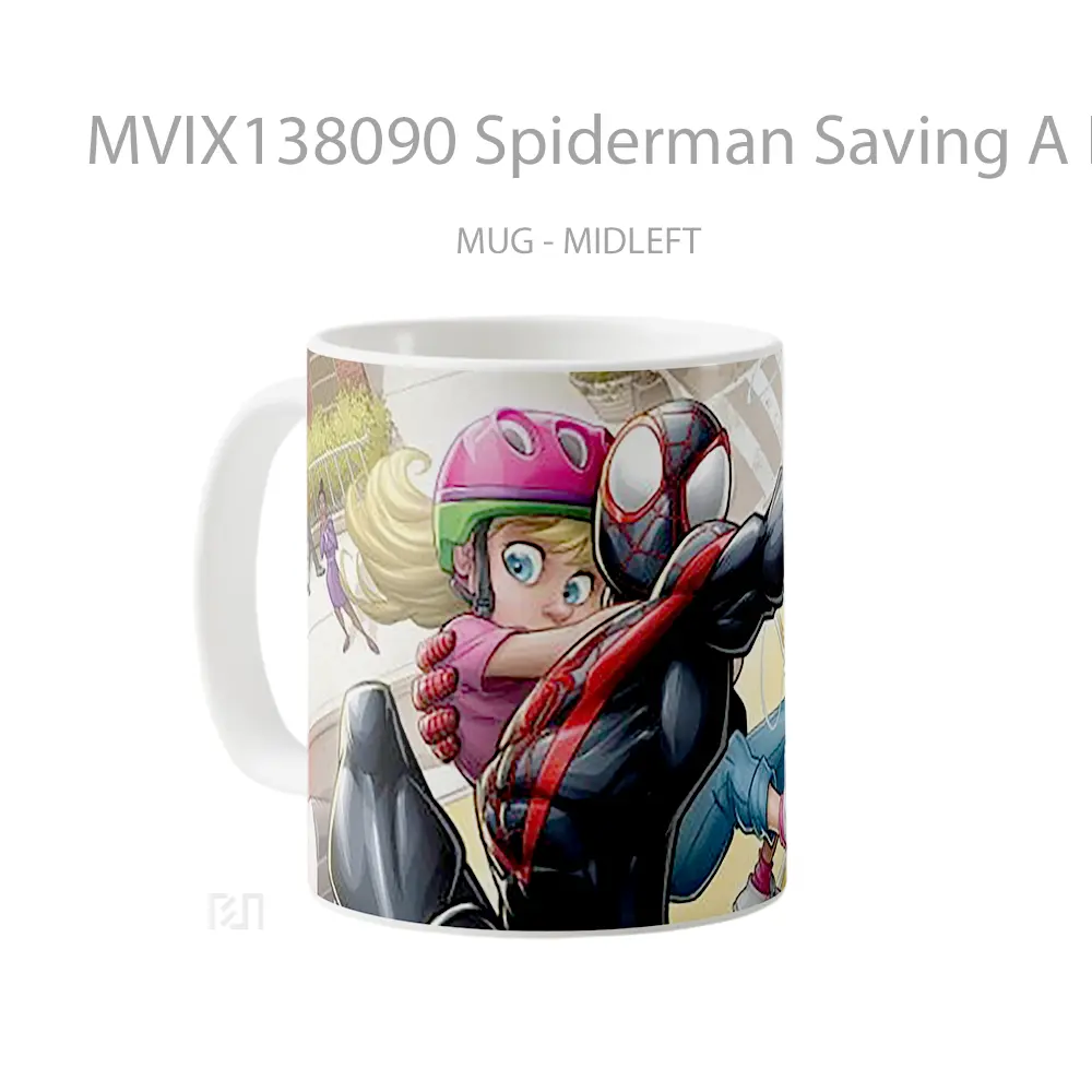 Mug Spiderman Saving A Little Kid Gelas Superhero - All-side / Desain