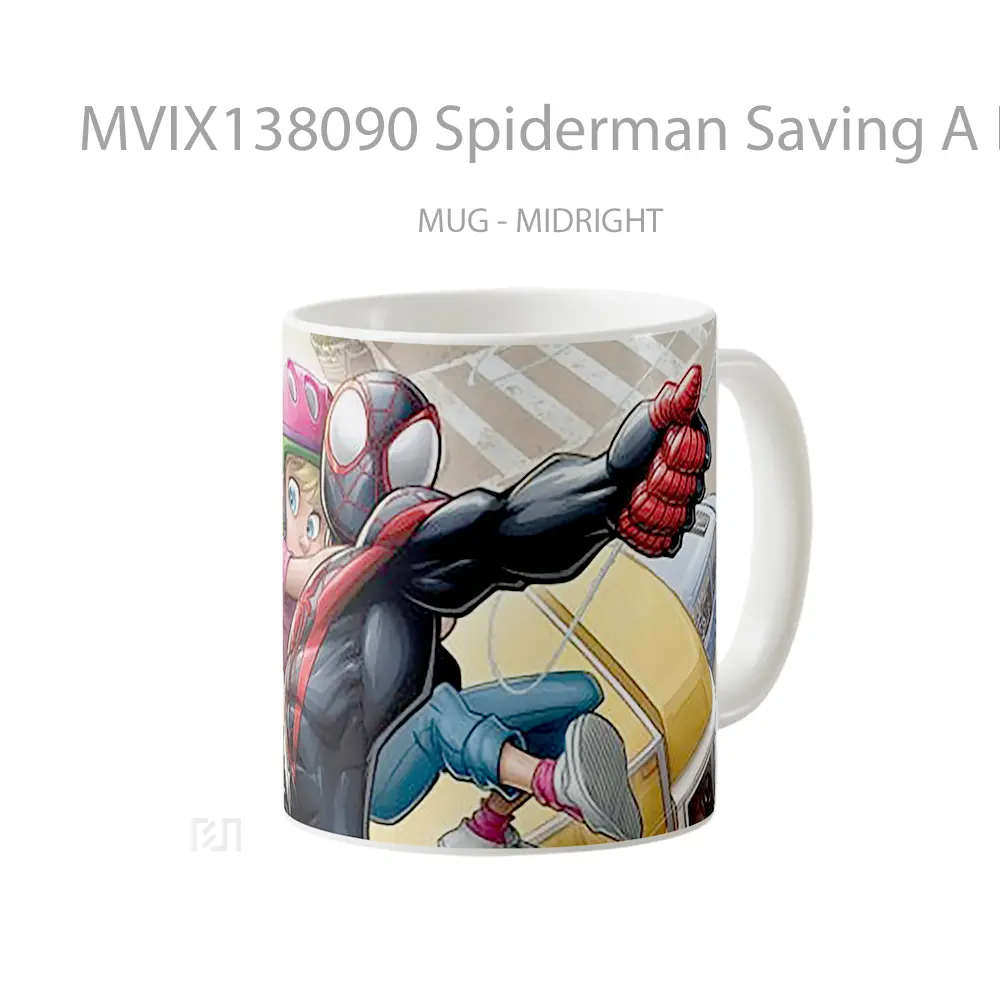 Mug Spiderman Saving A Little Kid Gelas Superhero - All-side / Desain
