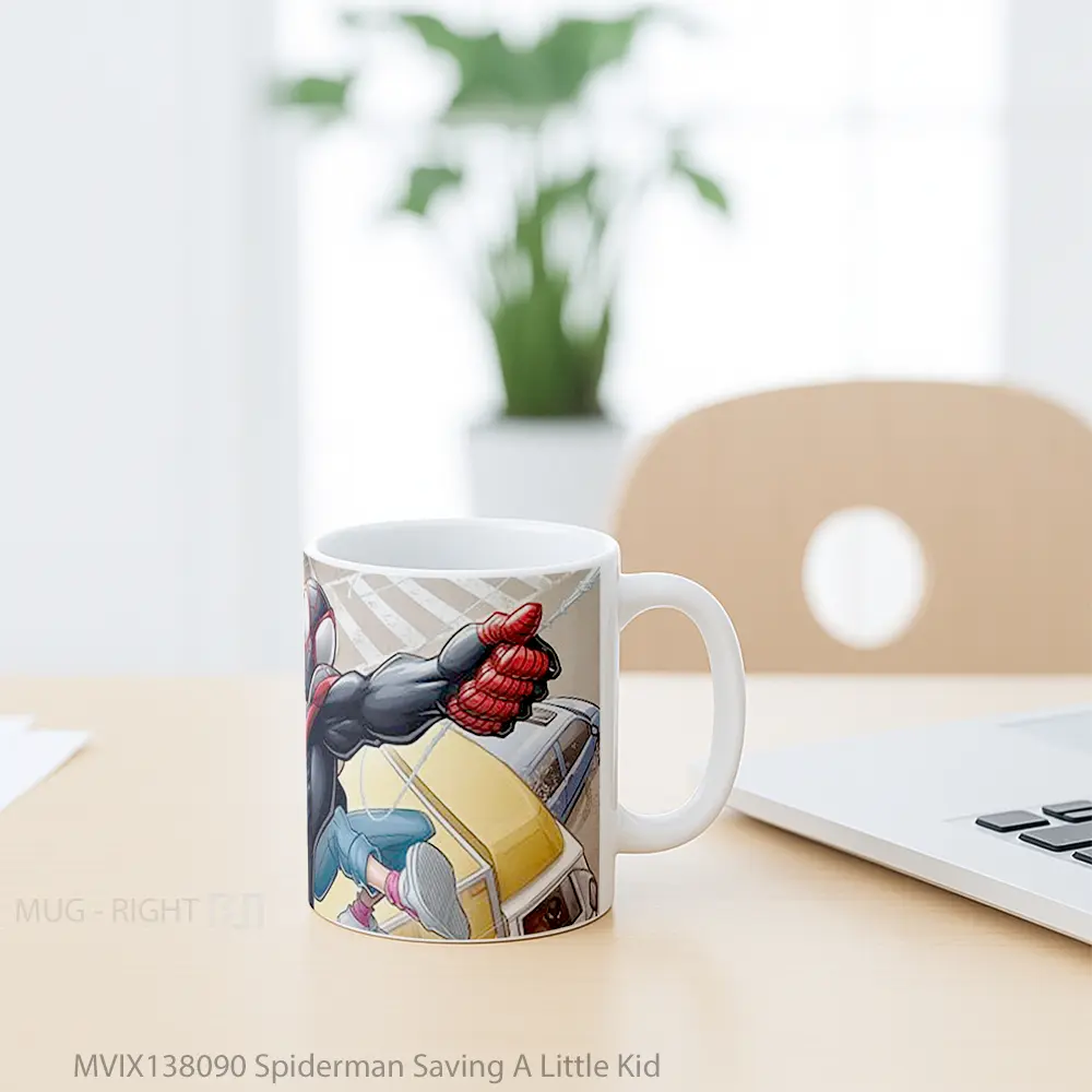 Mug Spiderman Saving A Little Kid Gelas Superhero - All-side / Desain