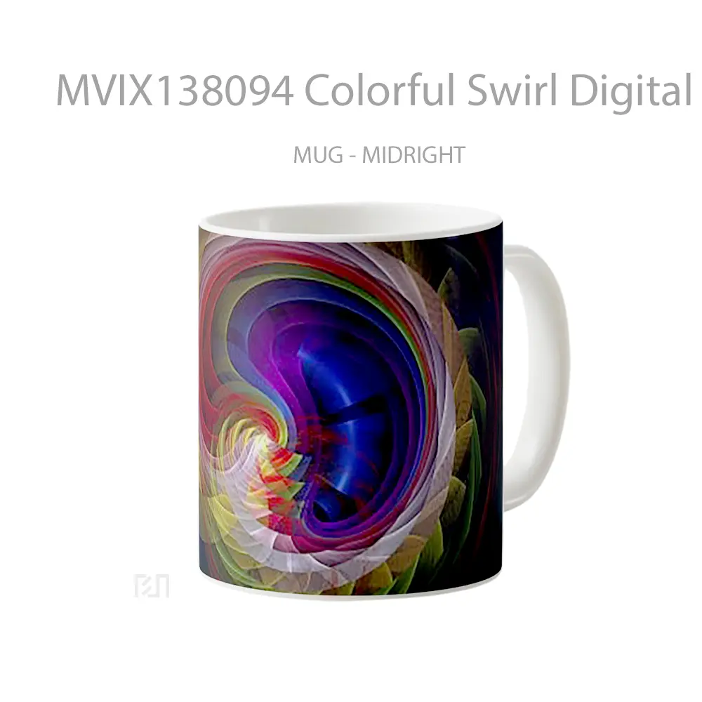 Mug Colorful Swirl Digital Art Gelas Seni Modern - All-side / Desain