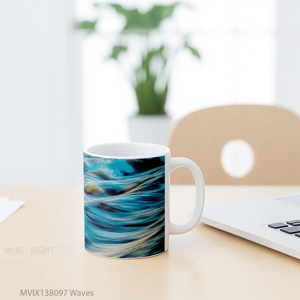 Mug Waves Gelas Keramik Unik - All-side / Desain