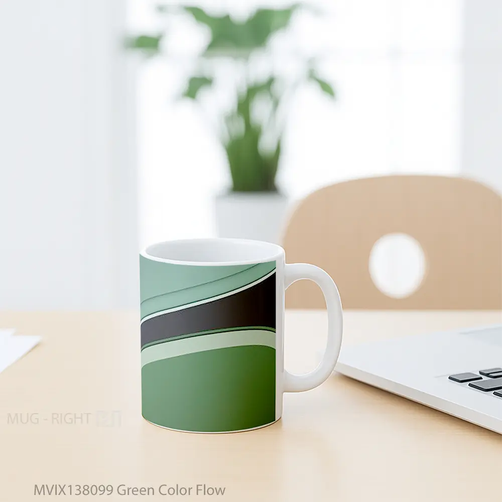 Mug Green Color Flow Gelas Keramik Unik - All-side / Desain