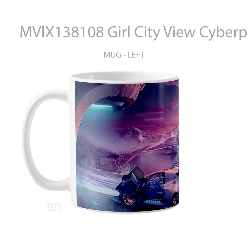 Mug Girl City View Cyberpunk Cangkir Gamer - All-side / Desain