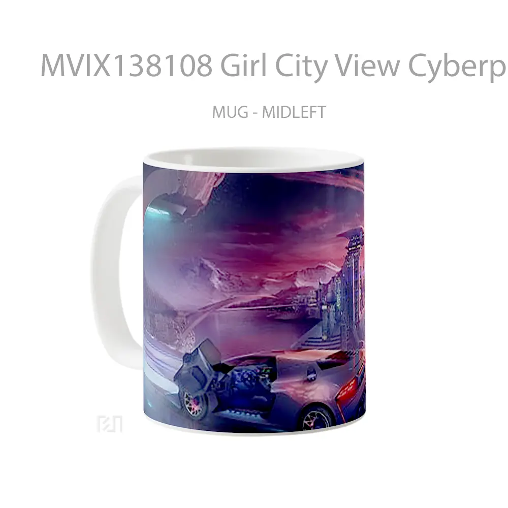 Mug Girl City View Cyberpunk Cangkir Gamer - All-side / Desain