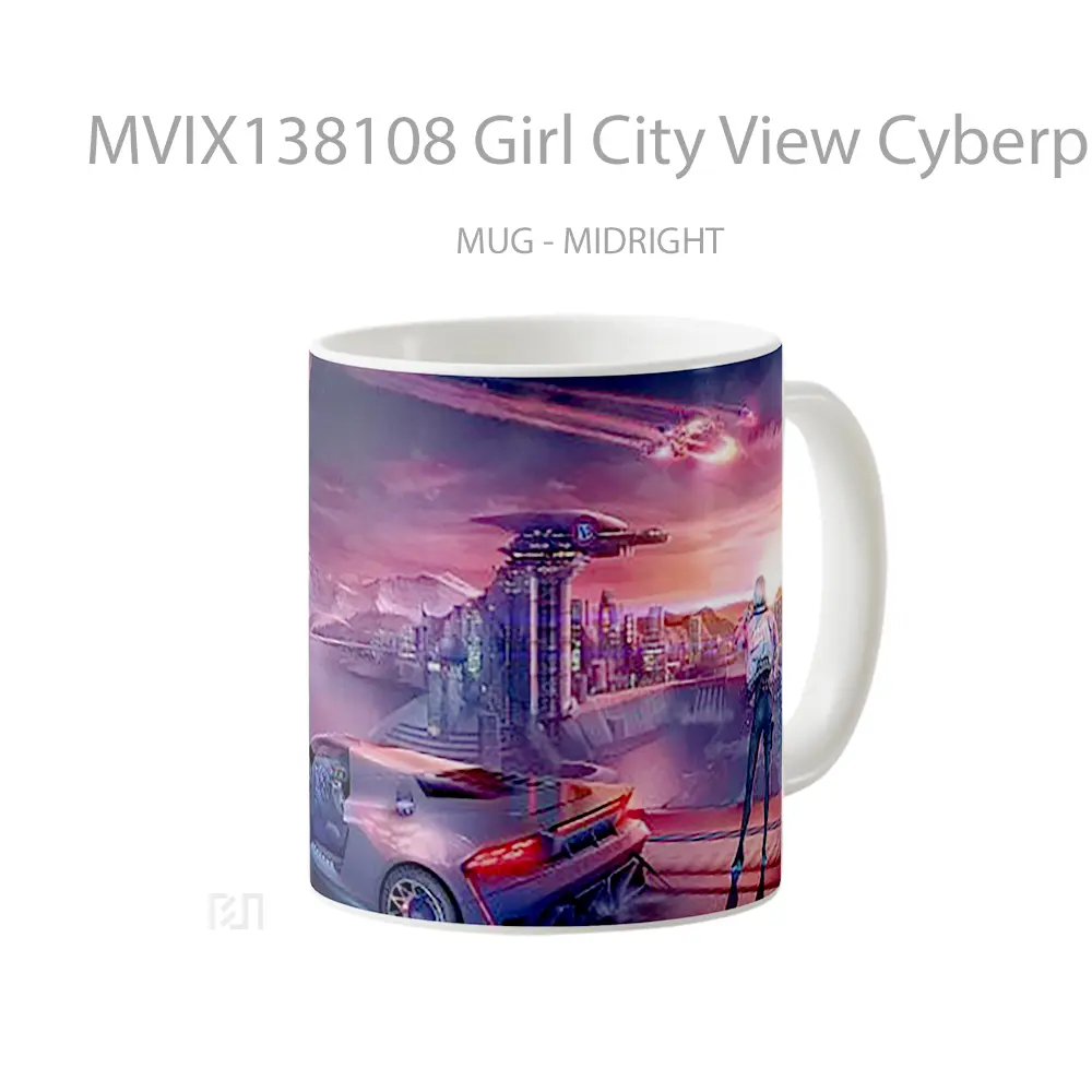 Mug Girl City View Cyberpunk Cangkir Gamer - All-side / Desain
