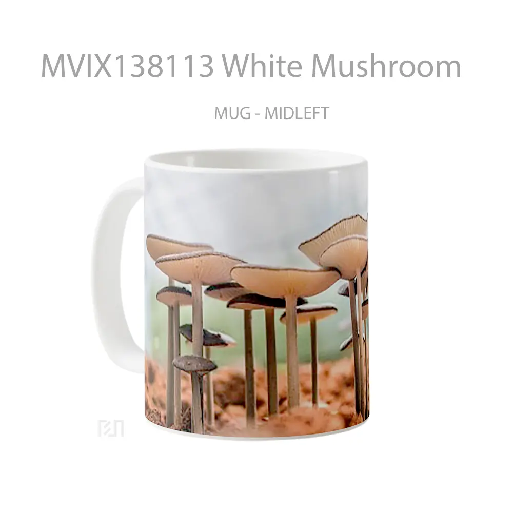 Mug White Mushroom Gelas Keramik Unik - All-side / Desain