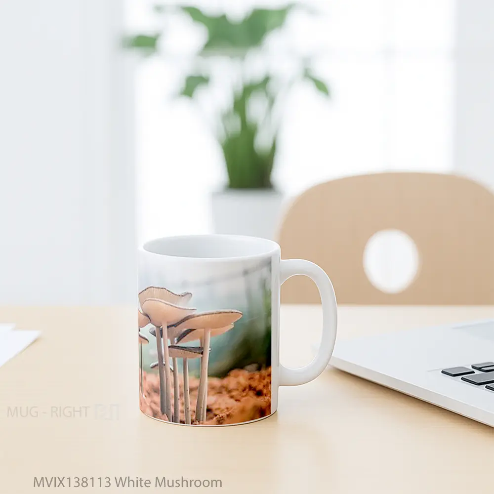 Mug White Mushroom Gelas Keramik Unik - All-side / Desain